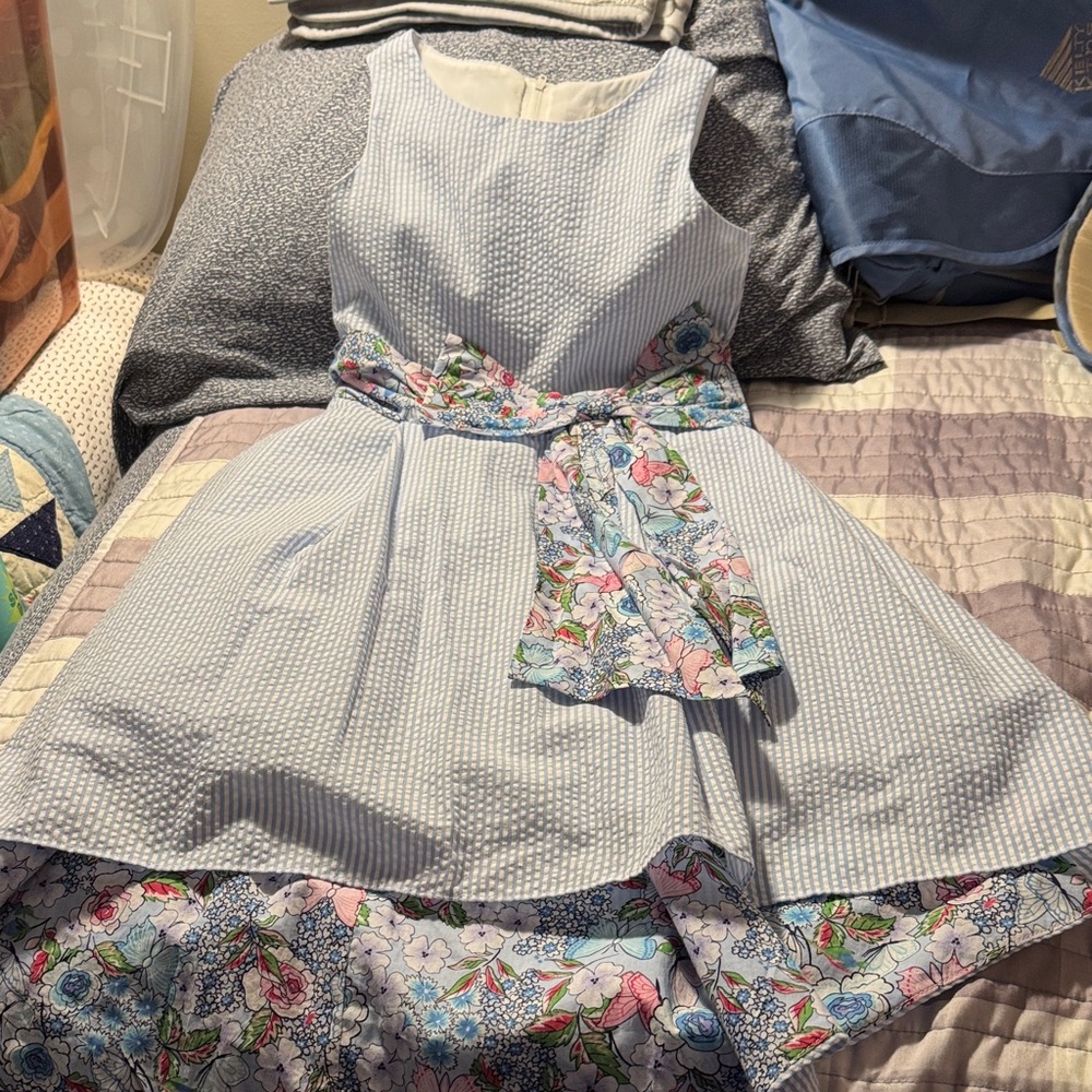Rare Editions Blue and White Floral Kids Dress